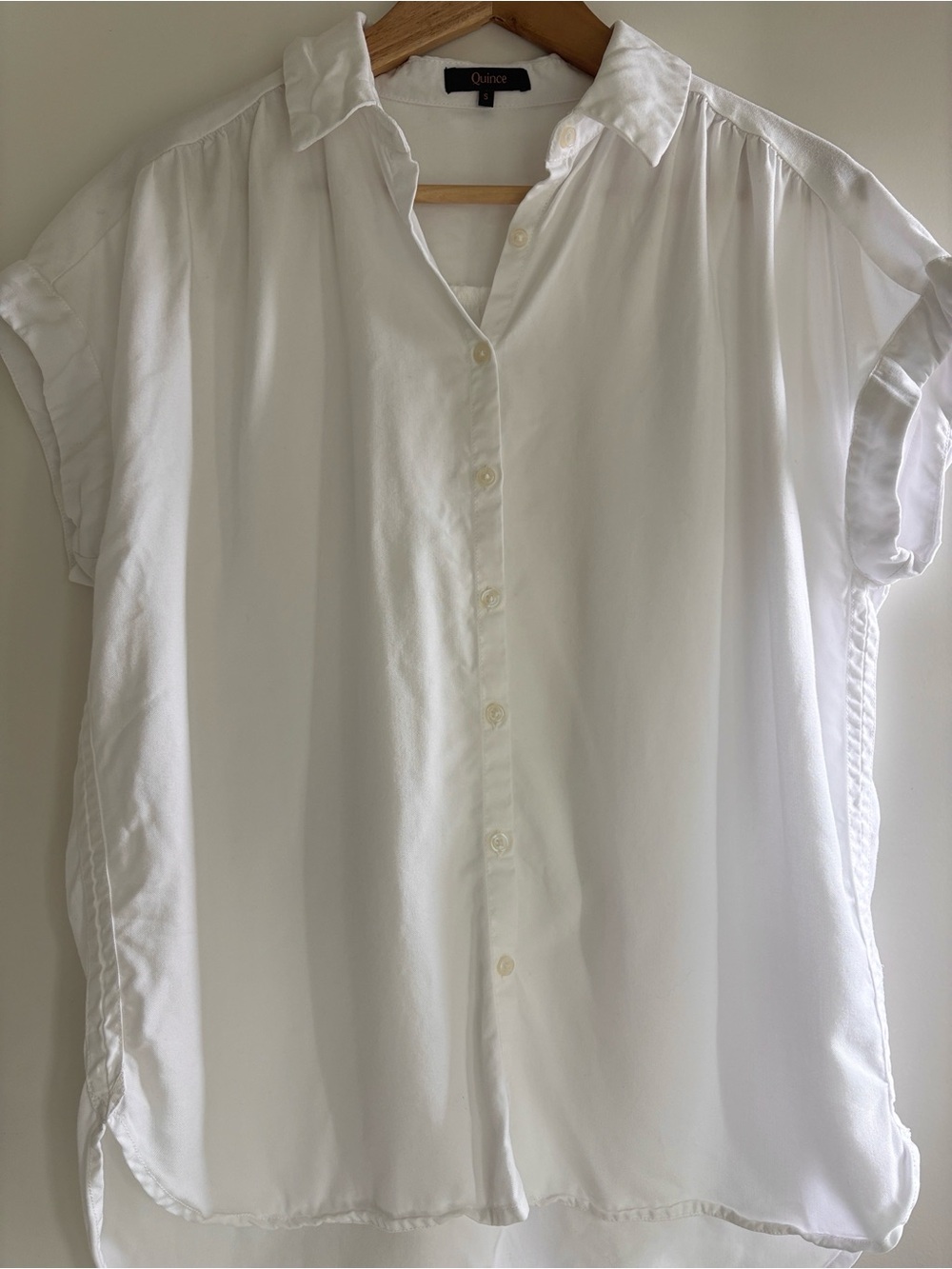 Quince White Cap-Sleeve Button-Down Blouse